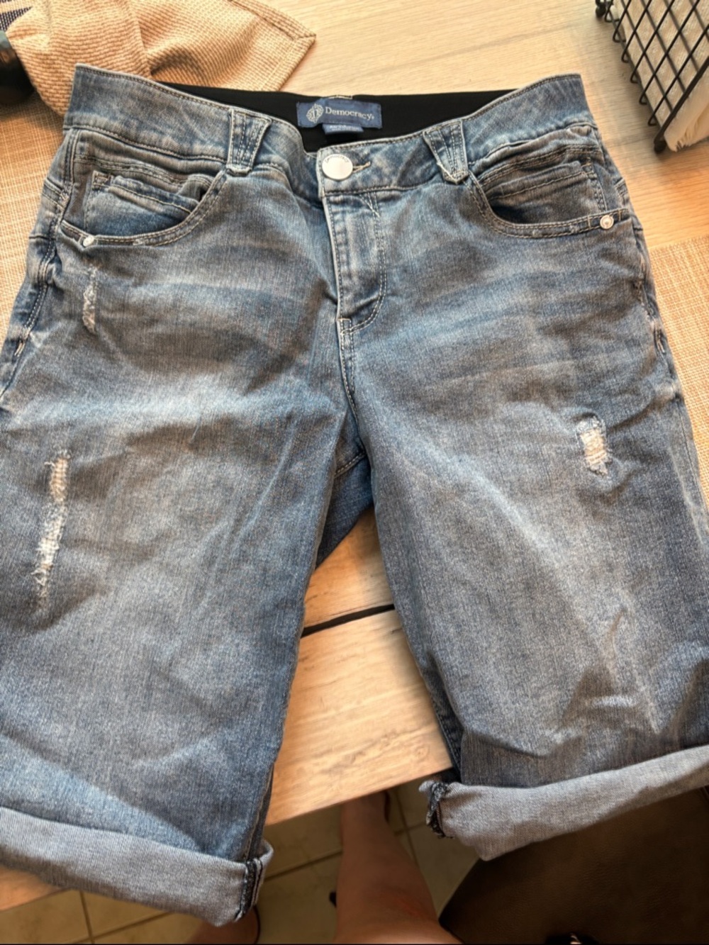 Democracy Distressed Light Blue Denim Bermuda Shorts